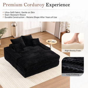 English Elm 028dr-oversized Corduroy Chaise Lounge Sleeper Chair Xxl Seat for Studio Living Black W527S00007
