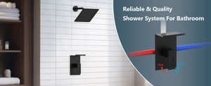 English Elm Shower 8" Square Rain Head Faucet Set with Single-Handle Mixer, 15" Arm, Rack Storage & Detachable Trim (Modern) Matte Black T3177P269146