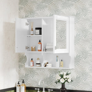 English Elm 30 30 Inch Mirror Medicine Cabinet with Half-Moon Design, Soft-Close Hinges, Open Shelf & Solid-Wood Frame White N710P322812K