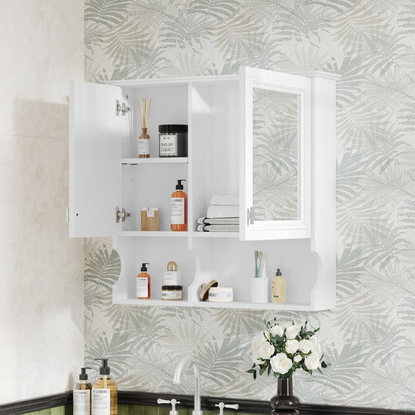English Elm 30 30 Inch Mirror Medicine Cabinet with Half-Moon Design, Soft-Close Hinges, Open Shelf & Solid-Wood Frame White N710P322812K