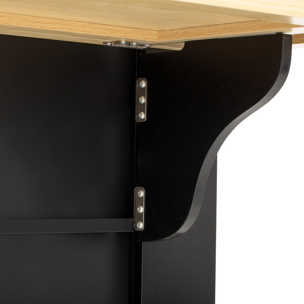 English Elm K&K Rustic Kitchen Island Cart with 6 Drawers, Pull-Out Trash Cabinet, Drop Leaf & Built-In Charging Station Black N707P307292B