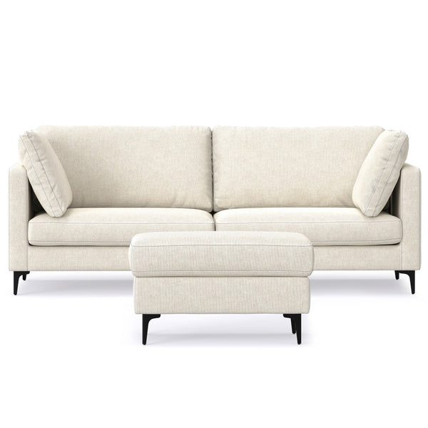 English Elm Ava 90" Mid-Century Sofa with Ottoman Set — Eco Performance Fabric, Feather-Top Cushions, Sturdy Frame Cream B136P199265