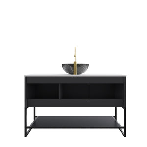 English Elm Tulio 48" Freestanding Bathroom Vanity With Soft-Close Doors & Unique Carrara Stone Countertop W2615S00260-GIGA