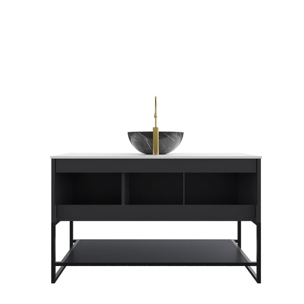 English Elm Tulio 48" Freestanding Bathroom Vanity With Soft-Close Doors & Unique Carrara Stone Countertop W2615S00260-GIGA