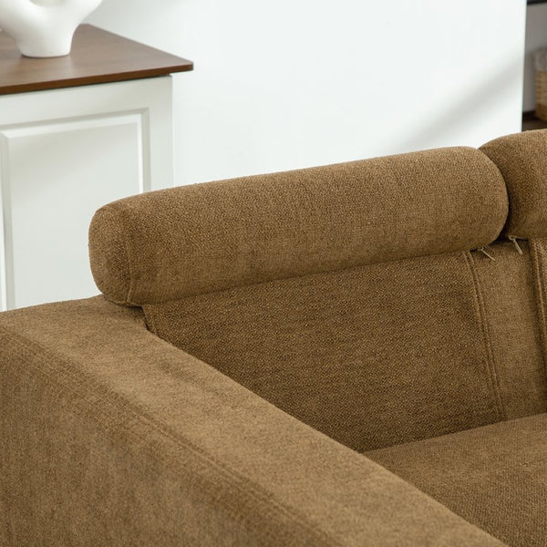 English Elm 56.3" Wide Chenille Linen Convertible Sofa Bed with Pocketed Springs and Matte Black Legs Brown W3189S00008