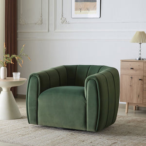 English Elm Christopher Knight Home® - Swivel Velvet Club Chair with Tub Back and 360° Rotation, Plush Iron Frame, No Assembly Needed Olive Green 37.8 L x 33.46 W x 27.17 H N776P264952S