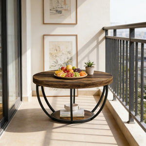 English Elm 2-tier Round Coffee Table Engineered Wood Top Arc Steel Legs Living Room Accent Rustic T3971P453343