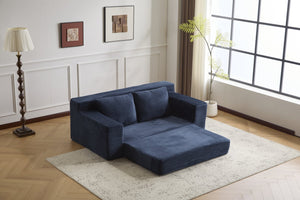 English Elm Loveseat Corduroy Bean Bag Sofa Bed with Memory Foam, Reversible Cushions, Plush Bolsters, No Assembly Required Dark Blue W3723P346939