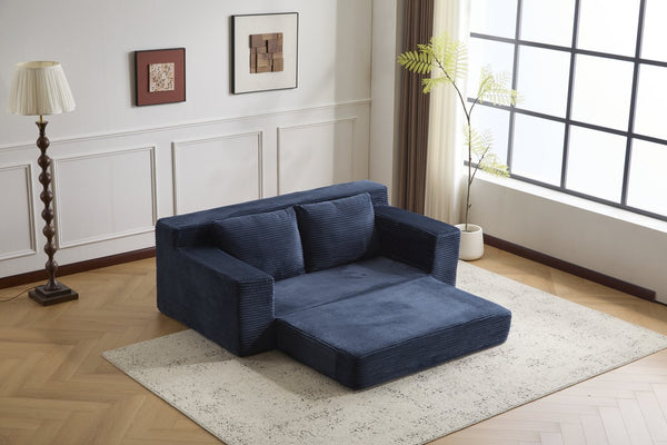 English Elm Loveseat Corduroy Bean Bag Sofa Bed with Memory Foam, Reversible Cushions, Plush Bolsters, No Assembly Required Dark Blue W3723P346939