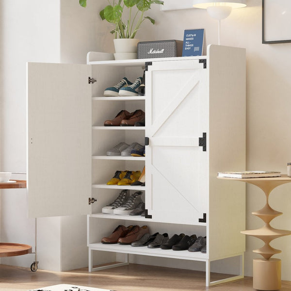 English Elm Shoe Cabinet With Doors - 6-Tier Space-Saving Storage Organizer, Adjustable Shelves & Hidden Storage W2227P170171-GIGA