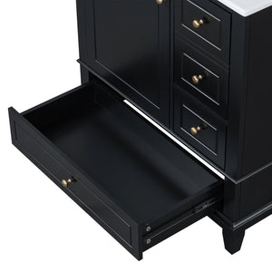 English Elm Christopher Knight Home® - 30" Freestanding Bathroom Vanity with Ceramic Sink, Soft-Close Door, Gold Knobs & 3 Drawers, Durable Painted Finish Black N759P225994B
