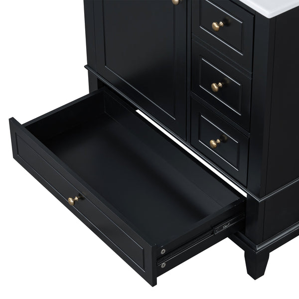 English Elm Christopher Knight Home® - 30" Freestanding Bathroom Vanity with Ceramic Sink, Soft-Close Door, Gold Knobs & 3 Drawers, Durable Painted Finish Black N759P225994B
