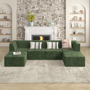 English Elm Single seat sofa Modular Compressed Sectional Corduroy Sleeper Couch Spacious Plush Foam Lounger, Space-Saving Design for Living Room and Bedroom Green W487P230473