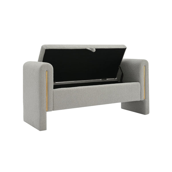 English Elm Modern Teddy Bed End Bench with Arms and Storage — Plush Upholstered Ottoman with Hidden Interior Space for Bedroom Seating and Organization Grey W2671P208548