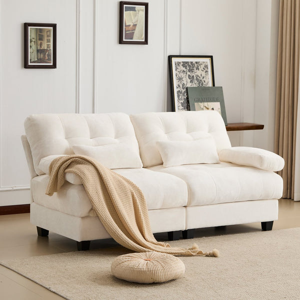 English Elm 67" Loveseat with 4-Position Recline, Plush Chenille Upholstery, 350lb/Seat Capacity, 2 Pillows, Easy Setup Beige W2606P359223