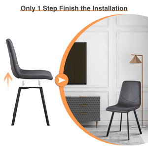 English Elm Dining Chairs Set of 2 Dark Gray Velvet Upholstered Mid-Century Metal Legs Ergonomic Supportive Seating for Kitchen & Dining Room, Easy Clean & Assembly B205P339998