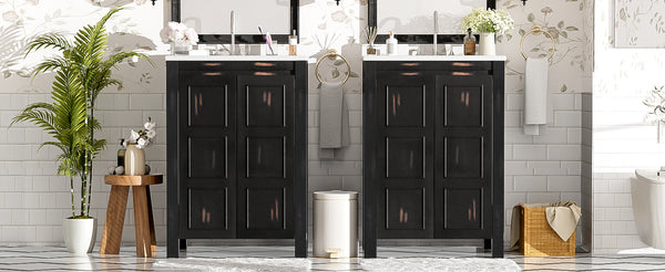 English Elm 48" Vintage Style Bathroom Vanity Cabinet with Ceramic Sink, Soft-Close Doors, Adjustable Shelf, Espresso Finish N729P000003P