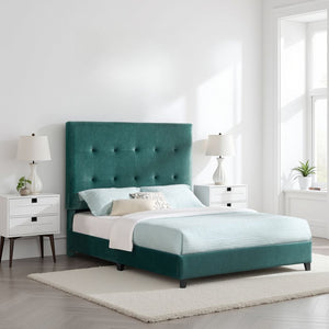 English Elm Queen Upholstered Panel Bed with Tufted Headboard, Modern Luxury Platform Frame, Easy Assembly Green B108P160256