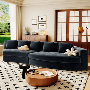 English Elm U_Style Pure Foam Modular Sofa 115.7" Curved 4-Seater with Chenille Jacquard Fabric, Plush Comfort Navy Blue WY000451AAV