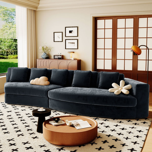 English Elm U_Style Pure Foam Modular Sofa 115.7" Curved 4-Seater with Chenille Jacquard Fabric, Plush Comfort Navy Blue WY000451AAV