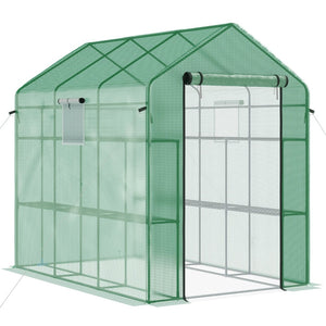 English Elm Outsunny Walk-in Lean-to Greenhouse with Pe Cover Roll-up Window and Ground Stakes W2225P217965