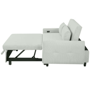 English Elm 57.48" Pull-out Sofa Bed Loveseat with USB Ports, Corduroy Upholstery, Pocket Spring Comfort, Compact Convertible Sleeper Pale Green N719P185194E