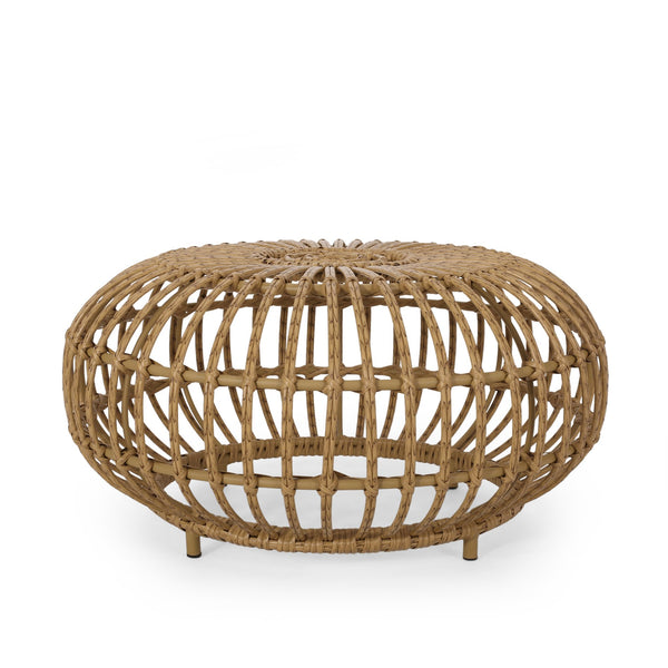 English Elm Christopher Knight Home® - OTTAWA Boho Wicker Coffee Table Light Brown – Handcrafted Polyethylene Rattan, Durable 29.5" Round 70906.00