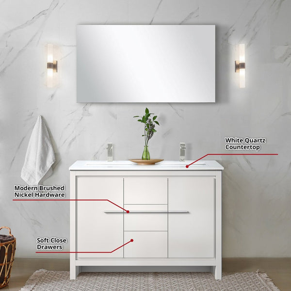 English Elm White Double-Sink Vanity Set With White Quartz Top, Brushed Nickel Faucets & Matching 43" Mirror B2731S01714-GIGA
