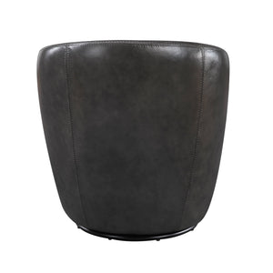English Elm Luxury Top Grain Leather Swivel Barrel Chair with Solid Wood Frame, 360° Rotation, Removable Cushion Cover, No Assembly Required Smoke Grey 32 L x 30 W x 33.5 H B011P308556