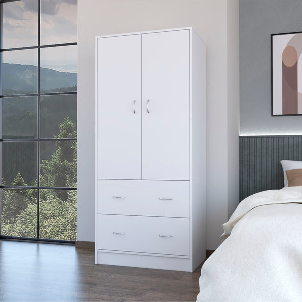 English Elm FM Wenden Wardrobe White – 2 Doors, 2 Drawers & Hanging Rod for Spacious, Durable Bedroom Storage B128S00065
