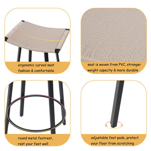 English Elm Counter Height Bar Stools - Set Of 2 Handwoven Boho Kitchen Chairs With Round Footrest For Indoor/Outdoor W1757P277609