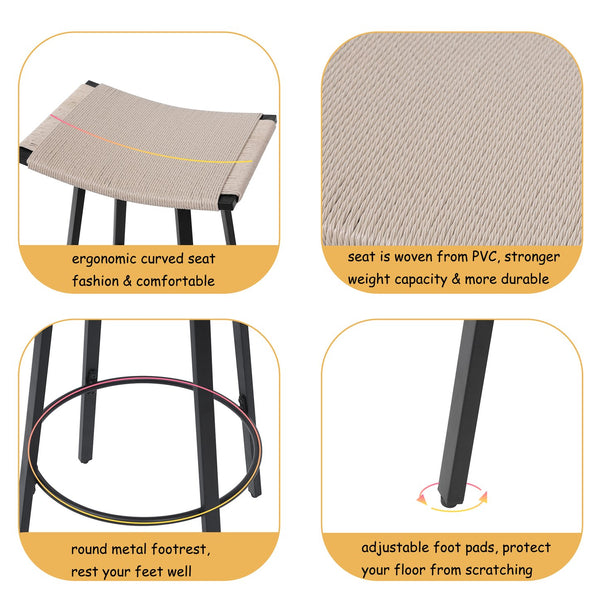 English Elm Counter Height Bar Stools - Set Of 2 Handwoven Boho Kitchen Chairs With Round Footrest For Indoor/Outdoor W1757P277609