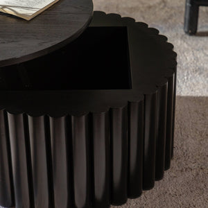 English Elm Round Lift Coffee Table with Hidden Storage and Smooth Hydraulic Raise, Solid MDF Pine Build Black W3081P360271