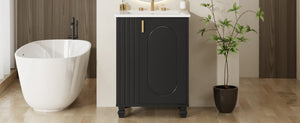 English Elm Christopher Knight Home® - 24" Retro Bathroom Vanity with Ceramic Sink, Solid Wood Frame, Soft-Close Door, Ample Storage Black N759P293645B