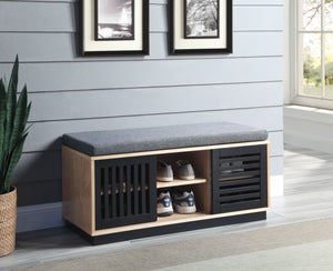 English Elm Gamaliel Oak & Espresso Storage Bench with Padded Seat, 3 Shelves, Tapered Legs, 330lb Capacity B2726P290580