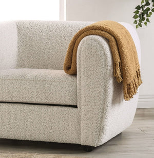 English Elm Box Tuxedo Bouclé Chair with Tall Arms Low Back High-Density Foam Wooden Legs Elegant Off-White B2741P378515