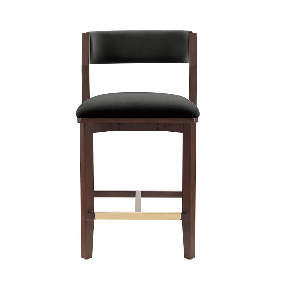English Elm Counter Stool Velvet Upholstered Walnut Frame with Gold Footrest for Kitchen Bar B365P398016