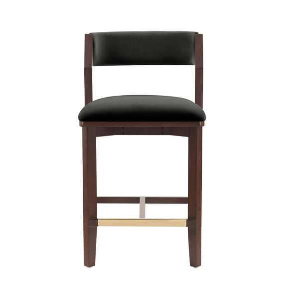 English Elm Counter Stool Velvet Upholstered Walnut Frame with Gold Footrest for Kitchen Bar B365P398016