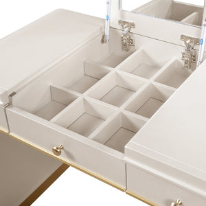 English Elm Classic Flip Top Vanity Desk with Gold Accents 2 Drawer Retro Bedroom Dressing Table Champagne N704P381406C