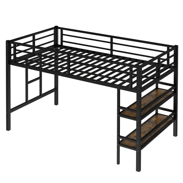 English Elm Twin Metal Loft Bed With Storage Shelf, Safe Climbing Ladder, Guardrails & Space-Saving Design For Kids W1580P309652-GIGA