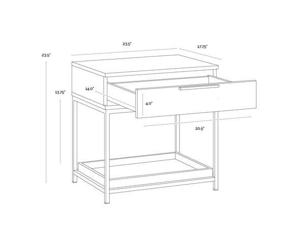 Sunpan Rebel Nightstand - Modern Oak Wood Design with Soft Closing Drawer and Elegant Gold Hardware Accents Small - 23.5W x 17.75D x 23.5H
