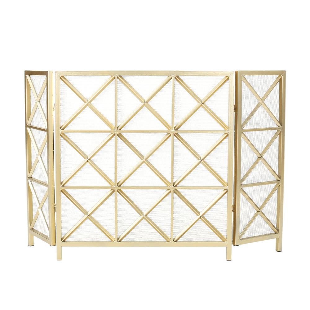 English Elm Christopher Knight Home® - FIRE Margaret 3-Panel Iron Fireplace Screen – Rose Gold/Black/Gold X-Pattern, Spark & Soot Shielding 61131.00