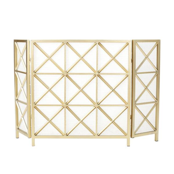 English Elm Christopher Knight Home® - FIRE Margaret 3-Panel Iron Fireplace Screen – Rose Gold/Black/Gold X-Pattern, Spark & Soot Shielding 61131.00