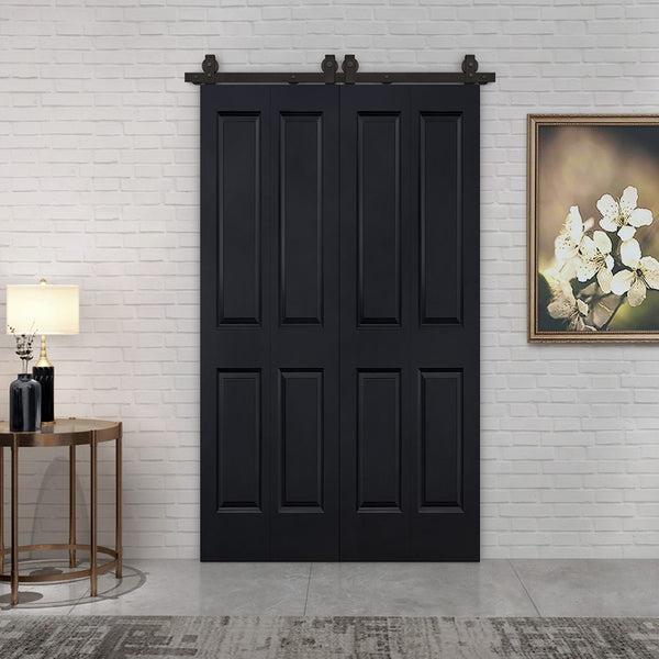 English Elm 24 in Primed Mdf Bi-fold Barn Door with Raised 6-panel Profile and Sliding Hardware B2763P491048