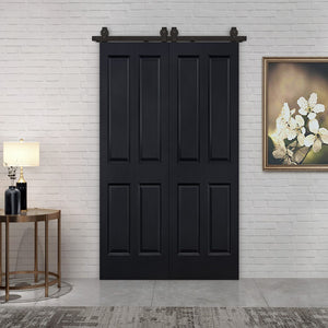 English Elm 24 in Primed Mdf Bi-fold Barn Door with Raised 6-panel Profile and Sliding Hardware B2763P491045