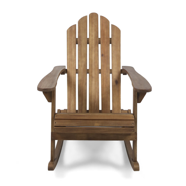 English Elm Christopher Knight Home® - HOLLYWOOD Acacia Wood Adirondack Rocking Chair with Long Rockers, Weather-Resistant, Cozy Cottage Vibe Dark Brown 38.75 L x 28 W x 9 H 62398.00DBRN