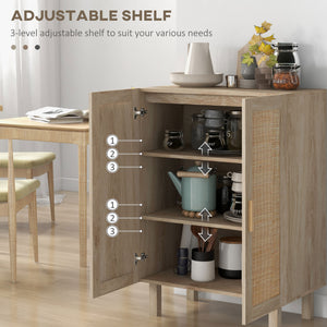 English Elm Homcom Boho Sideboard Buffet Cabinet With Rattan Doors, Adjustable Shelves, And Elevated Base Design W2225P217723