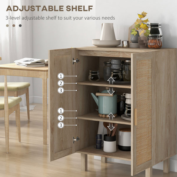 English Elm Homcom Boho Sideboard Buffet Cabinet With Rattan Doors, Adjustable Shelves, And Elevated Base Design W2225P217723
