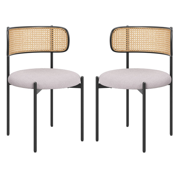 English Elm Modern Upholstered Dining Chairs Set Of 2 With Rattan Back, Stylish Metal Legs For Dining & Accent Use T3623P371957