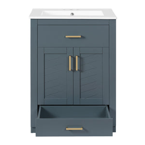 English Elm 24" Stylish Blue Bathroom Vanity With Ceramic Sink, 2 Storage Doors & Tip-Out Drawer For Organization N710P341037C